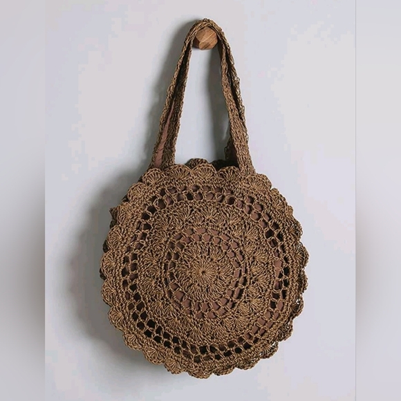 Boho Round Straw Like Purse - Picture 2 of 5